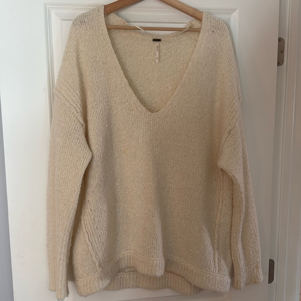 Free People Oversized Sweater - Ivory v neck